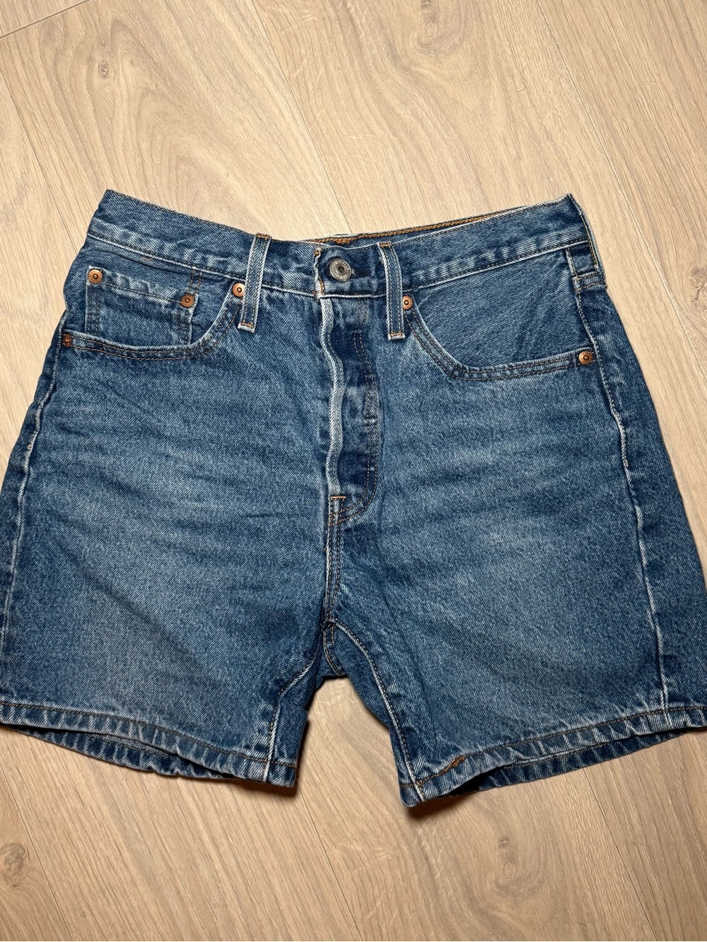 Levi's Highwaisted Medium Wash Blue Denim Shorts